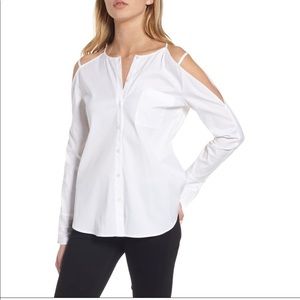 Trouve Cold Shoulder White Button Down Shirt Small